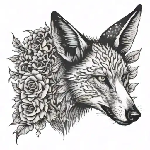 maned wolf and goat, flowers, thorns, number 99, male tattoo design idea
