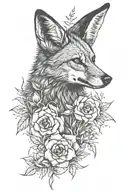 maned wolf, flowers, thorns, number 99 vintage tattoo design idea