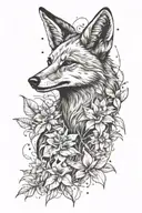 maned wolf, flowers, thorns, number 99 vintage tattoo design idea