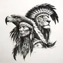 Lion, eagle, native american girl tattoo design idea