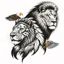 Lion, eagle, native american girl tattoo design idea