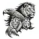 Lion, eagle, native american girl tattoo design idea