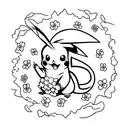Create a tattoo design featuring a minimalist version of Pikachu surrounded by cherry blossom petals. tattoo design idea