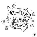 Create a tattoo design featuring a minimalist version of Pikachu surrounded by cherry blossom petals. tattoo design idea