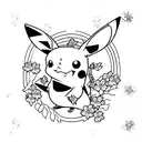 Create a tattoo design featuring a minimalist version of Pikachu surrounded by cherry blossom petals. tattoo design idea