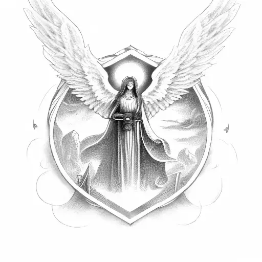 a sword with angel wings with latin phrase "Sic Transit Gloria Mundi" tattoo design idea