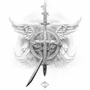 a sword with angel wings with latin phrase "Sic Transit Gloria Mundi" tattoo design idea