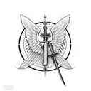 a sword with angel wings with latin phrase "Sic Transit Gloria Mundi" tattoo design idea