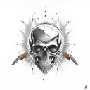 death skull with sword and flames tattoo design idea