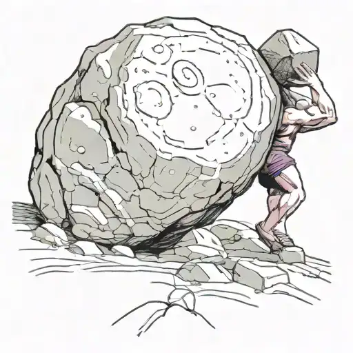 sisyphus pushing boulder uphill tattoo design idea
