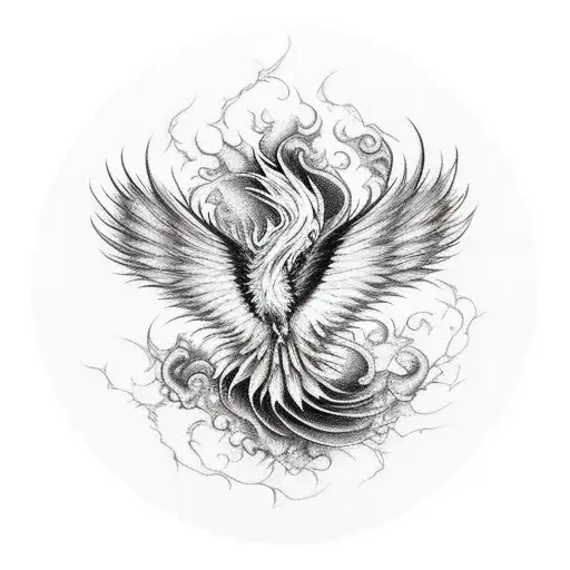 black and white fire Phoenix that's bruisend Broken deze from its chains tattoo design idea