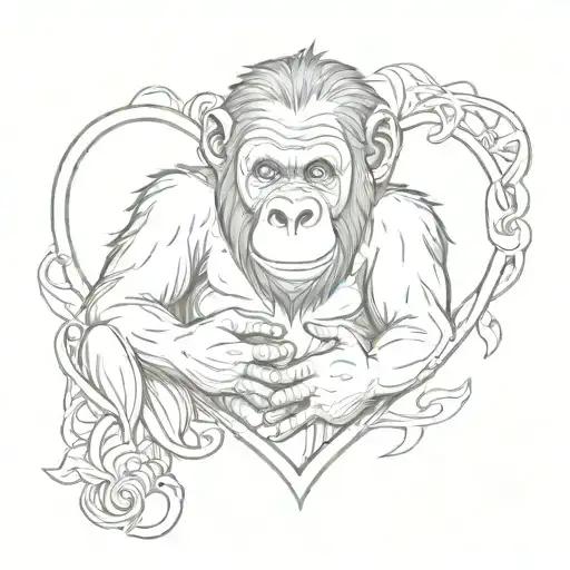 Ape and heart symbolizing love tattoo design idea