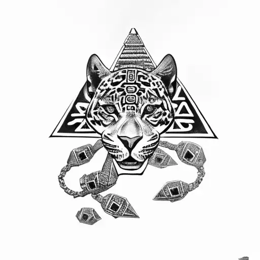 jaguar with aztec pyramid in the foreground tattoo design idea