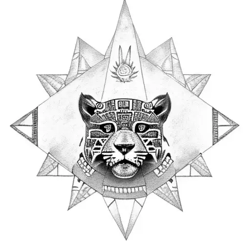 jaguar with aztec pyramid in the foreground tattoo design idea