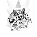 jaguar with aztec pyramid in the foreground tattoo design idea