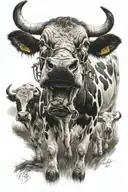 rib brand on cow being abducted tattoo design idea