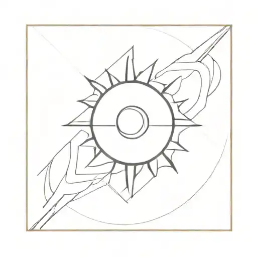 A solar eclipse with simple geometric patterns radiating outwards tattoo design idea