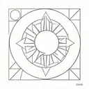 A solar eclipse with simple geometric patterns radiating outwards tattoo design idea