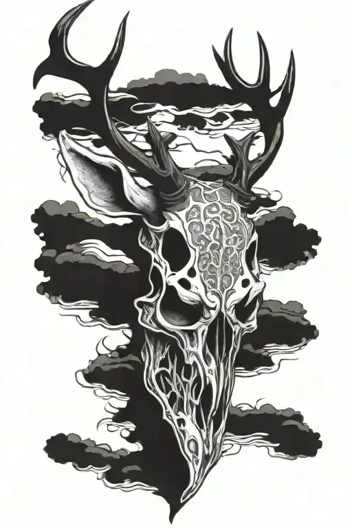 elk skull with antlers tattoo design idea