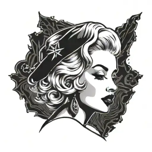 silhouette marylin monroe with rock hand sign incorporated tattoo design idea