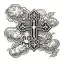 cross and clouds surrounding tattoo design idea