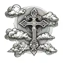 cross and clouds surrounding tattoo design idea