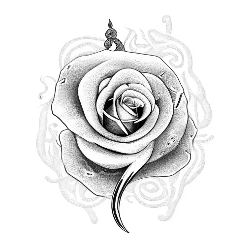 a knife with a snake and roses tattoo design idea