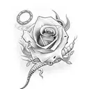 a knife with a snake and roses tattoo design idea