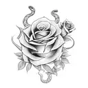 a knife with a snake and roses tattoo design idea