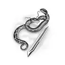 a knife with a snake and roses tattoo design idea