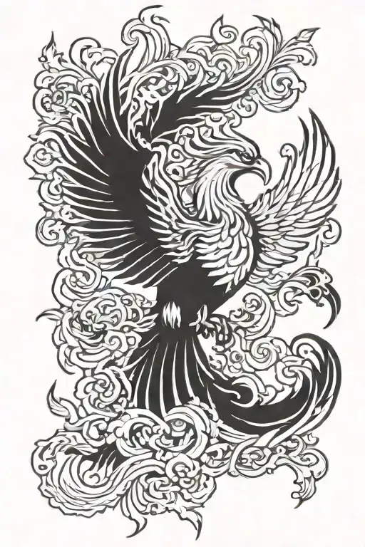 smoke rising Phoenix bird tattoo design idea