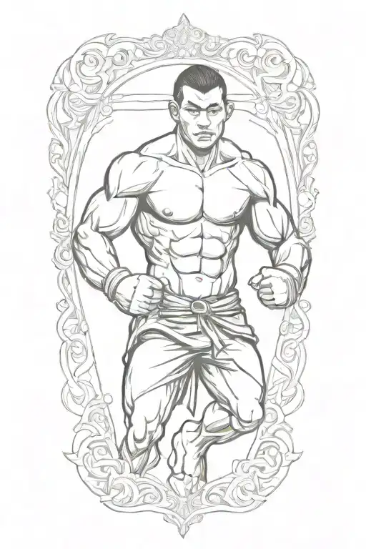 Indonesian Muay Thai knee fighter upper body only tattoo design idea