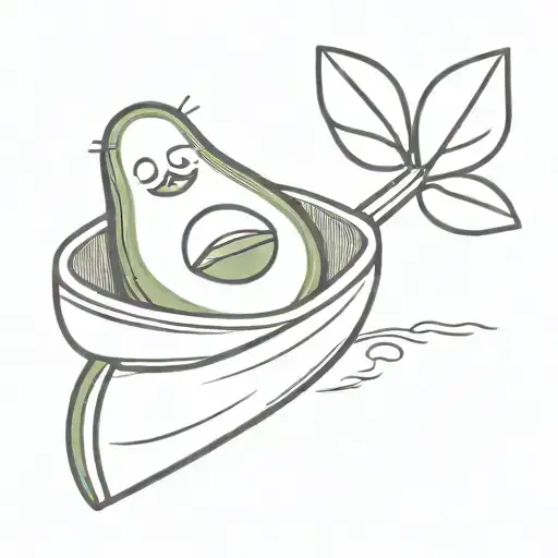 smiling avocado sitting in a canoe tattoo design idea