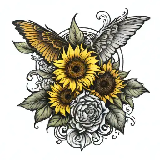 blessed down shoulder with sunflowers around it tattoo design idea