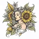blessed down the shoulder with sunflowers around it tattoo design idea