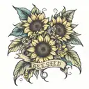 blessed down the shoulder with sunflowers around it tattoo design idea