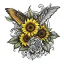 blessed down shoulder with sunflowers around it tattoo design idea
