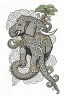 arm sleeve with traditional Elephant on top and Japanese dragon going around arm  tattoo design idea