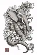 arm sleeve with traditional Elephant on top and Japanese dragon going around arm  tattoo design idea