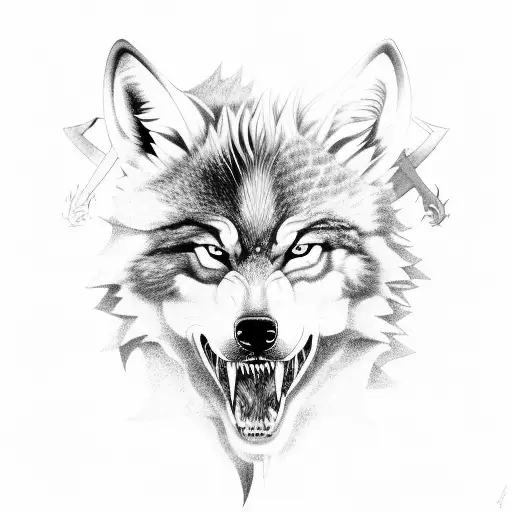 Fenrir, the Norse wolf, in a fierce battle with a dragon tattoo design idea