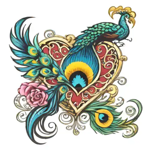 peacock feathers 69 heart yen yang symbol tattoo design idea