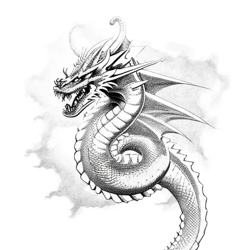 Create a realistic portrait of Dragon Shenlong with vibrant colors and new-school style tattoo design idea