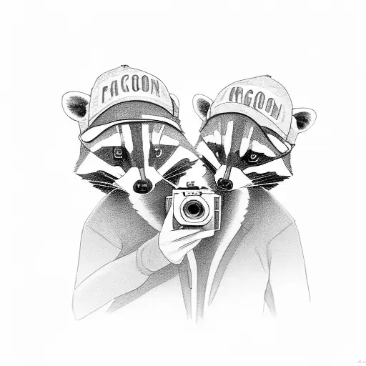 girl and boy racoon holding cameras tattoo design idea
