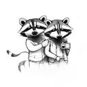 girl and boy racoon holding cameras tattoo design idea