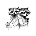 girl and boy racoon holding cameras tattoo design idea