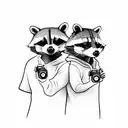 girl and boy racoon holding cameras tattoo design idea