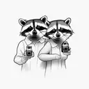 girl and boy racoon holding cameras tattoo design idea