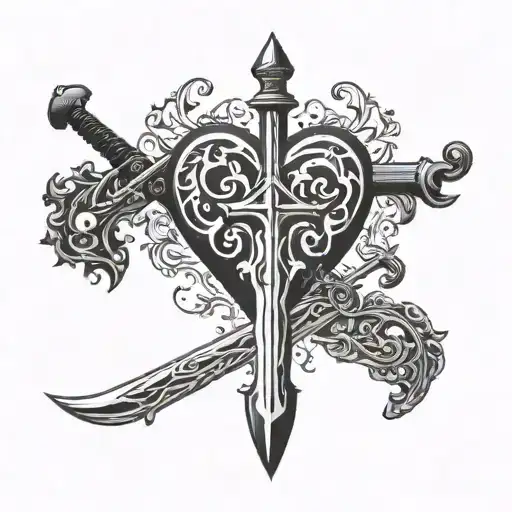 sword piercing heart tattoo design idea