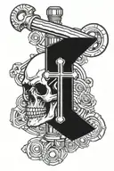 skull cross wrench and piston  tattoo design idea