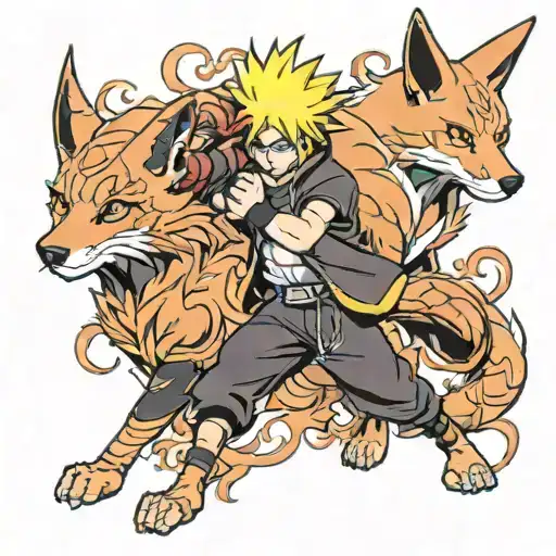 naruto and kurama mode all body tattoo design idea